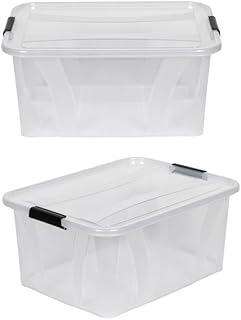 Kreher® XL Storage Boxes with Lids Made of Food-Grade Plastic in Transparent. Stackable Storage Boxes for Household, Garage, Industrial (32 Litres, Set of 2)
