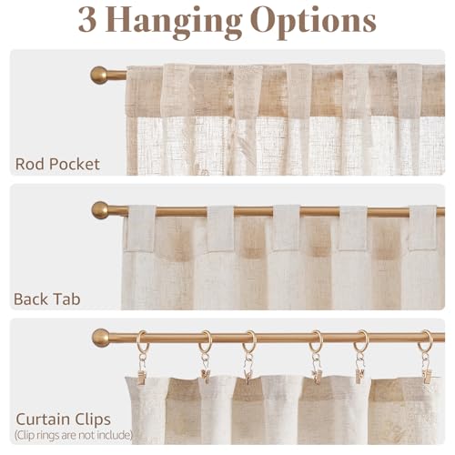 Image of jinchan Ivory Floral Linen Kitchen Tier Curtains 24 Inch, 2 Panels