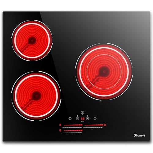 Placa Vitrocerámica 3 Fuegos 5500W Con Control De Doble Anillo, Disaenvir Placa De Cocción Eléctrica, 9 Niveles De Potencia, Función De Pausa, Temporizador, Control Táctil, Función Antitáctil