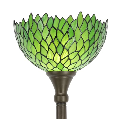 WERFACTORY Tiffany Floor Lamp Green Wisteria Stained Glass Light 12X12X71 Inches Pole Torchiere Standing Corner Torch Uplight Decor Bedroom Living Room Home Office S523 Series