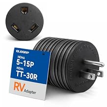ELEGRP RV Adapter 30 Amp to 110 Volt, NEMA 5-15P to TT-30R TT-30R 15A Household Male Plugs to 30A RV Female Receptacle Heavy Duty Electrical Converter for Camper Caravan Van Travel Trailer Generator