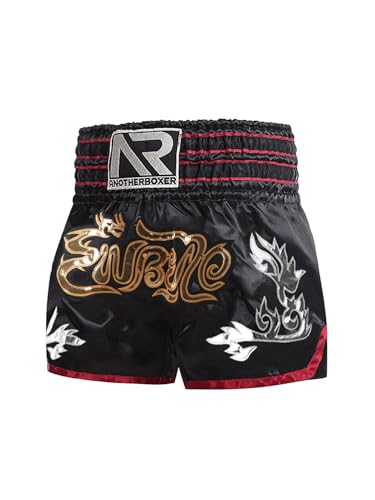 YOOJIA Pantalones Cortos De Muay Thai para Niños Pantalones Cintura Elástica Calzoncillos De Boxeo Shorts para Kickboxing MMA B Negro 8-12 años