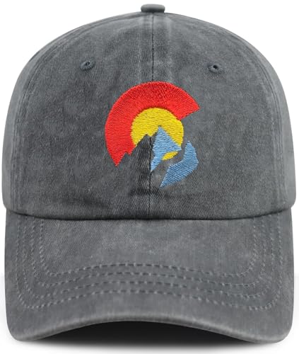 Embroidery Colorado Flag Baseball Cap State Mountain Casual Sun Peak Hat Grey