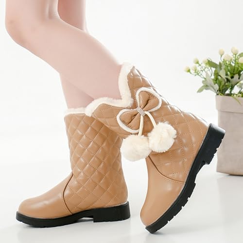 Girls Fuzzy Warm Winter Short Boots with Furry Faux Fur Lining Bootie Shoes Toddler Kids Girls Snow Boots with Bow3