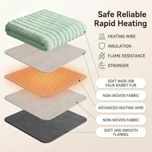 Image of Heated Blanket Electric Throw 50″x60 ″Inch - Thick Striped Flannel Electric Blanket,10 Heating Levels, 1-12 Hours Auto Off, Fast Heating Heating Blanket with Overheat Protection.