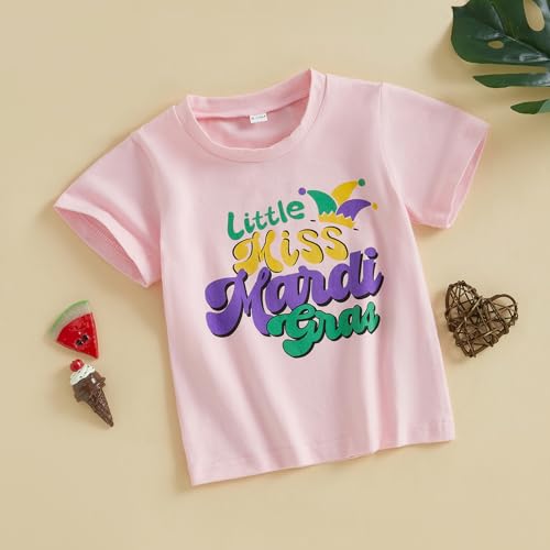 Image of Kids Toddler Girls Little Miss Mardi Gras T-Shirt Outfit Carnival Short Sleeve Celebration Top