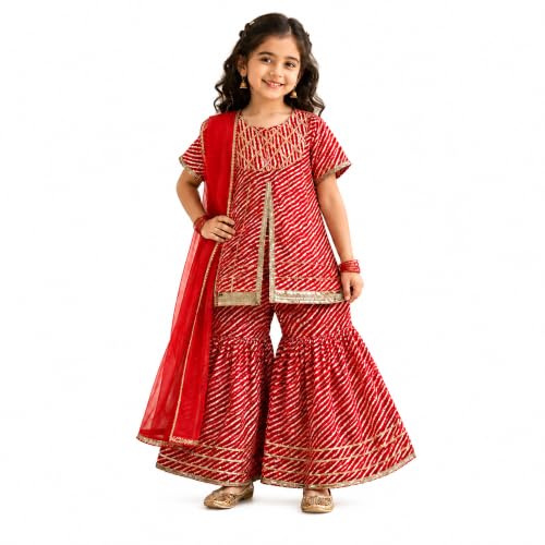 Image of LITTLE GINNIE Girls Kurta Sharara Set | Traditional Ethnic Wear for Kids