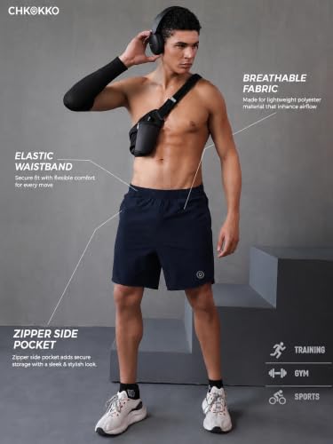 Image of CHKOKKO Shorts for Men Stylish Gym Workout Running Shorts Sports Cycling Summer Wear Dry Fit Side and Back Pockets Activewear Comfortable Training Shorts Pant for Man