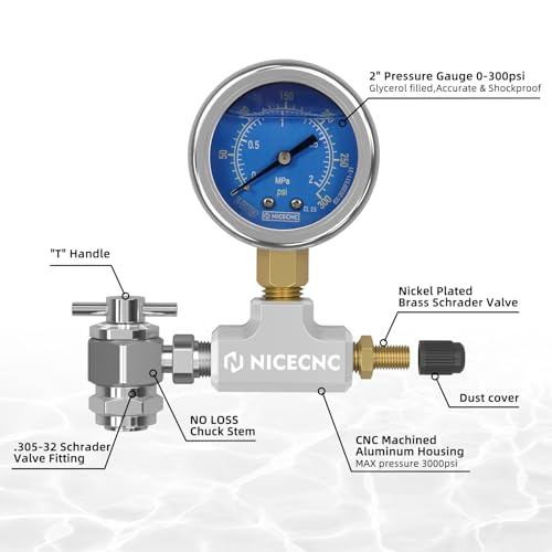 Image of NICECNC Universal 300PSI High Accuracy No Loss Nitrogen Filling Tool for Schrader Valve Shock Fits for All Shocks with Schrader Filling Valve