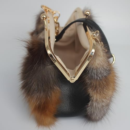 Image of Luxurious Fashion Natural Fox Fur with Hair Handbag for Women and Ladies