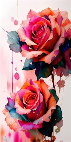 Diamond Painting Kit Complet Fleur Rose pour une Décoration Murale Salon Élégante