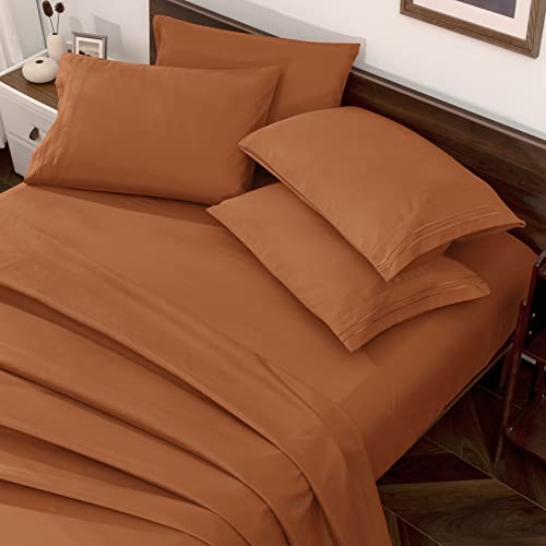 Image of Horbaunal Caramel Pumpkin King Size Sheet Set - 6 Piece Luxury 1800 Thread Count Bedding Sheets & Pillowcases - 16 Inch Deep Pocket Microfiber Bedding Set - Soft & Wrinkle Bed Sheets