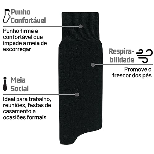 Kit 06 Meia Social Mash Poliamida Cano Longo Canelada | 6 Pretas | 39-42 |