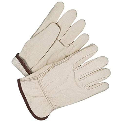 Bob Dale 20-9-1571-7-9 Premium Grain Leather Cowhide Fleece Lined Driver Glove, Size 9, White