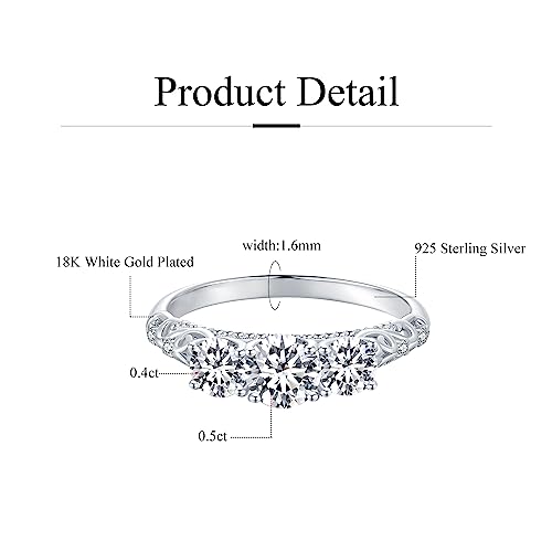 Moissanite Rings for Women Engagement Ring Wedding Band 925 Sterling Silver 3 Stone 6 Stone Moissanite Engagement Ring 18K White Gold Plated D Color VVS1 Promise Ring Jewelry Gift for Women Size 6-94