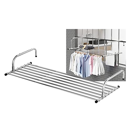 Étendoir à linge pliable intérieur gain de place avec corde à linge extensible et porte-manteau