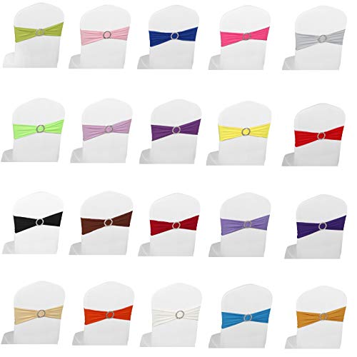 Elastic Stretch Spandex Chair Covers Sashes Bands With Buckle Bows For Wedding Home Party Suppliers Decorations (Gold, 50PCS) - Image 2