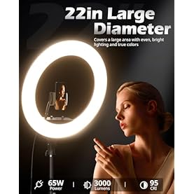 Alternative view of UBeesize 22'' Ring Light with 72'' Stand, 65W Large Ring Light with Phone Holder, Dimmable LED Light for Makeup Barber Stylist Tattoo YouTube TikTok Photography