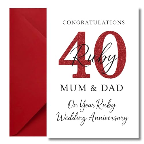 LimaLima Ruby Wedding Anniversary Card Celebrating Mum & Dads 40th Large A5 When Folded