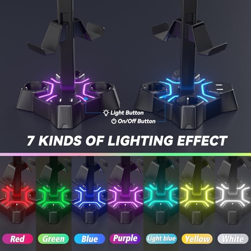 KDD Soporte Auriculares Gaming LED con Cargador USB, Soporte Mando PS5 & Soporte Cascos con 2 Puertos USB & 3 Enchufes UE, Porta Auriculares Mesa y Mando para Escritorio Gamer Accesorios Gaming PC - imagen 3