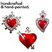 Mexican Hearts Milagros Charms Tin Painted Sacred Heart Ornaments Handmade in Mexico Metal Folk Art Wall Decoration 5.5 inches (Set of 6) Rojos