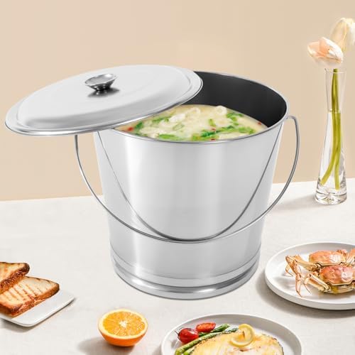Stainless Steel Bucket with Lid, 8 L / 8.5 Qt Milk Pail Bucket with Handle Kitchen Compost Bin Kitchen Compost Bin