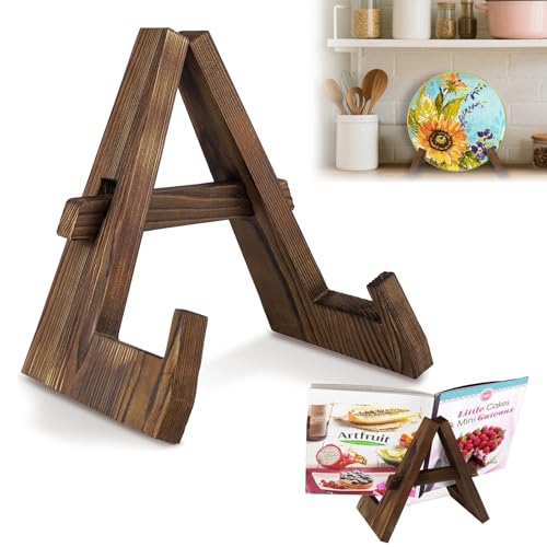 Wooden Plate Stand, 9 Inch Cookbook Stand Adjustable Recipe Book Stands Book Holder for Kitchen Counter Cookbook Holders for Photos Artwork Books Decoration (A-Shaped)