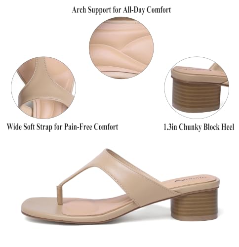 Image of vivianly Women's Suede Low Chunky Block Heel Flip Flops Square Toe Thong Heeled Sandals Casual Slip On Mules for Work Beach Casual Outings