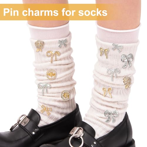 Image of 16pcs Small Brooch Buttons for Women, Pearl Rhinestone Lapel Button, Bow Flower Charms for Clothes Sock Shoes Shirt Dress Shawl Hat Decoration 8 Styles- Gold & Silver