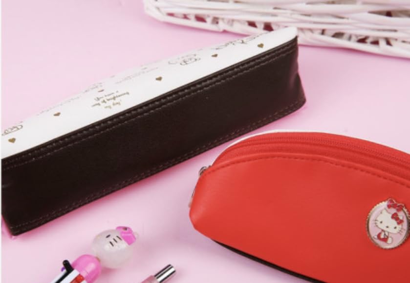 Image of Bandal & Neoul KITTY's Officially Licensed Gold Rimmed Pencil Pouch - 2 Colors (Vivid red)