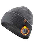TRENDOUX Beanie Herren Damen Winter, Warm Weiche Fleece Gefüttert Wollmütze, Stretchy Knitted Merino Strickmützen Mit Dicke Lined Atmungsaktiv Material Für Indoors Outdoors Sports Dunkelgrau