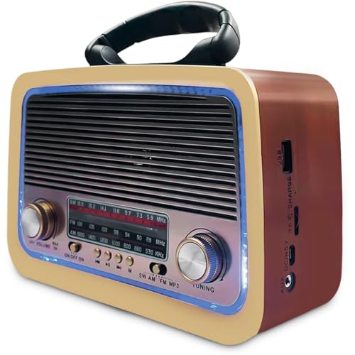 Rádio Vintage Caixa de Som Retrô Genérico, AM/FM, Bluetooth, USB, Aux, Portátil, Madeira, 110V/220V