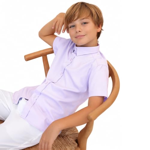 Image of Lilax Boys Classic Short Sleeve Button Down Casual Solid Dress Shirt