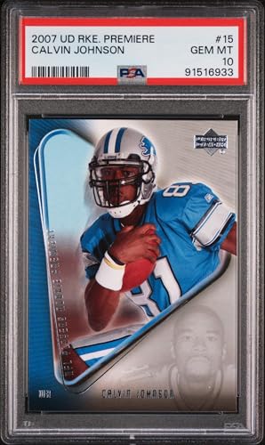 Graded 2007 Upper Deck Rookie Premiere Calvin Johnson #15 Rookie RC Football Card PSA 10 Gem Mint