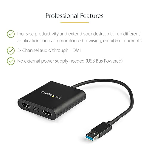 image for StarTech.com USB 3.0 to Dual HDMI Adapter, USB to 2x HDMI Monitor Conv