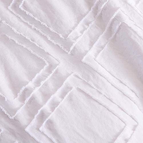 Loussiesd Tufted Chenille Bedding Set Clipped Jacquard Diamond Comforter Cover Single Size Luxury Solid White Geometric Duvet Cover Set For Kids Teens Women Men Bedroom Decor,Soft - Image 4