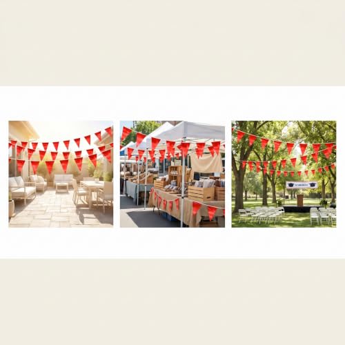 Image of 32.8FT Red Glitter Triangle Pennant Banner Flag Metallic Bunting Outdoor Garland for Christmas Graduation Wedding Engagement Anniversary Bachelorette Birthday Bridal Shower Valentine's Party Decor