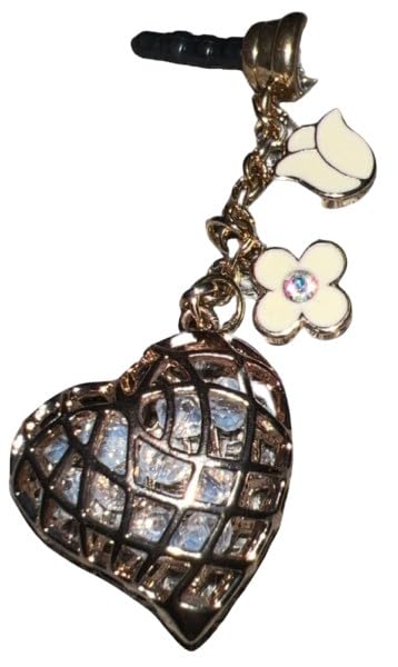 Cell Phone Port Plug Charm Filigree Heart White Rose