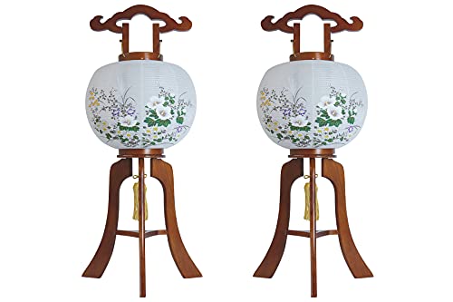 やまこう 盆提灯 初盆 新盆 モダン 仏具 岐阜の誉れ シリーズ 百花 7色LED 光触媒 木製 大内提灯 岐阜提灯 行灯 和 提灯 仏壇 贈り物 (二本一対)