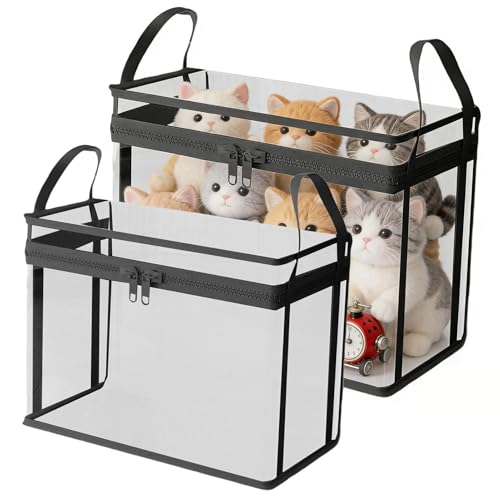 Plush Toy Storage Bins, 2 Pack Stuffed Doll Organizer Chest Boxes, Soft Toy Storage Solution, Foldable Storages Basket Set, for Living Room Playroom Study Dorm Balcony Apartment Home Use