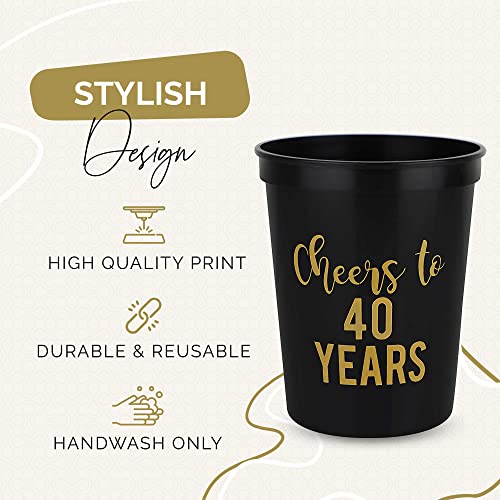 Cheers To 40 Years Birthday Party Cups, Set Of 12, 16Oz Black And Gold Stadium 40Th Birthday Cups, Perfect 40Th Cups For Birthday Parties, Birthday Decorations #TOP1