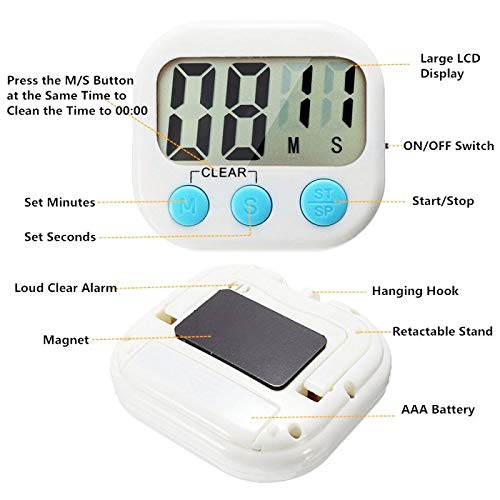 Image of Digital Kitchen Timer With Big Large Digits, Loud Alarm, Magnetic Back Stand, LCD Display, Retractable Stand - Timing Alarm Clock for Cooking (1)