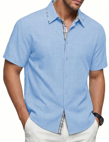 MAGNIVIT Mens Button Down Short Sleeve Shirt Men's Summer Casual Beach Shirts Business Wedding Shirts Top Dress for Men DenimBlue M