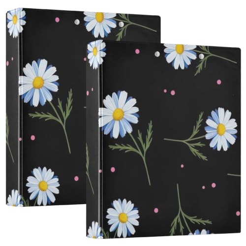 Classeur à 3 anneaux en D flexible de 3,8 cm avec poches et motif marguerites Ex2