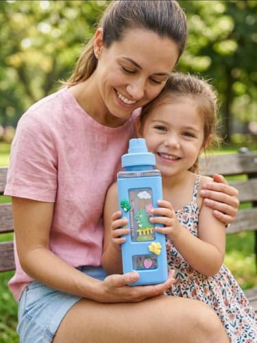 Image of Aider Kawaii Bear Kids Water Bottle, 700ml Blue | With Straw & Stickers, Cute Square Design, Leakproof BPA Free Plastic, For School, Travel, Gym & Daily Use