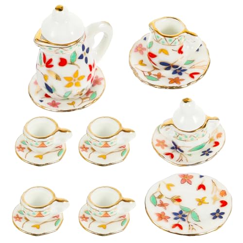 Miniatur Porzellan Teeservice Geschirr, 15 Stück 1:12 Puppenhaus Mini...