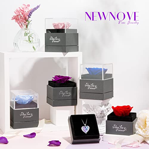 Newnove Preserved Purple Real Rose With Angel Wings Necklace, Flower Gifts For Women Wife Mom Girlfriend And Grandma On Christmas, Anniversary Birthday Gifts For Her #TOP5