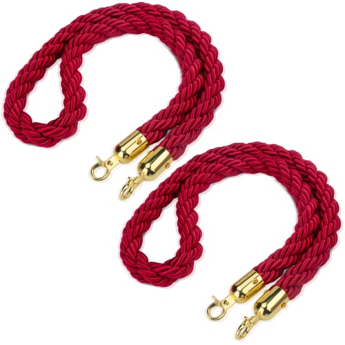 Corde de Barrières, 2 Pièc torsadée de Barrière Diviseur de Files d'Attente Rouge avec Crochets, pour Contrôle Sûr de la Ligne de File D'attente de Foule, 1,5 Mètre de Long