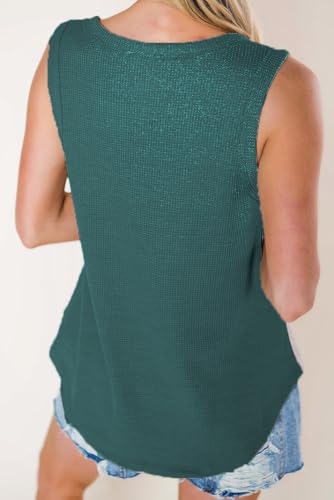 Image of Zilcon Woman Fashion Waffle Tops for Woman Deep V Neck Sleeveless Tops Womens Casual Tops