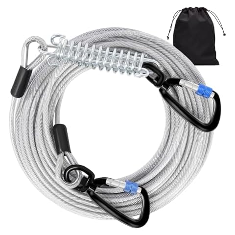 Snagle Paw Dog Tie Out Cable 30FT-1000LBS Break Strength,Heavy Duty Dog Leads for Yard with Shock Absorbing Spring & Swivel Hook,Long Leash Cable for Outdoor Tethering,Dog Line for Small Large Dogs Cover